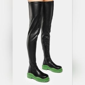 "CALL ME WHEN YOU GET THERE" Black and Green Combat Boots